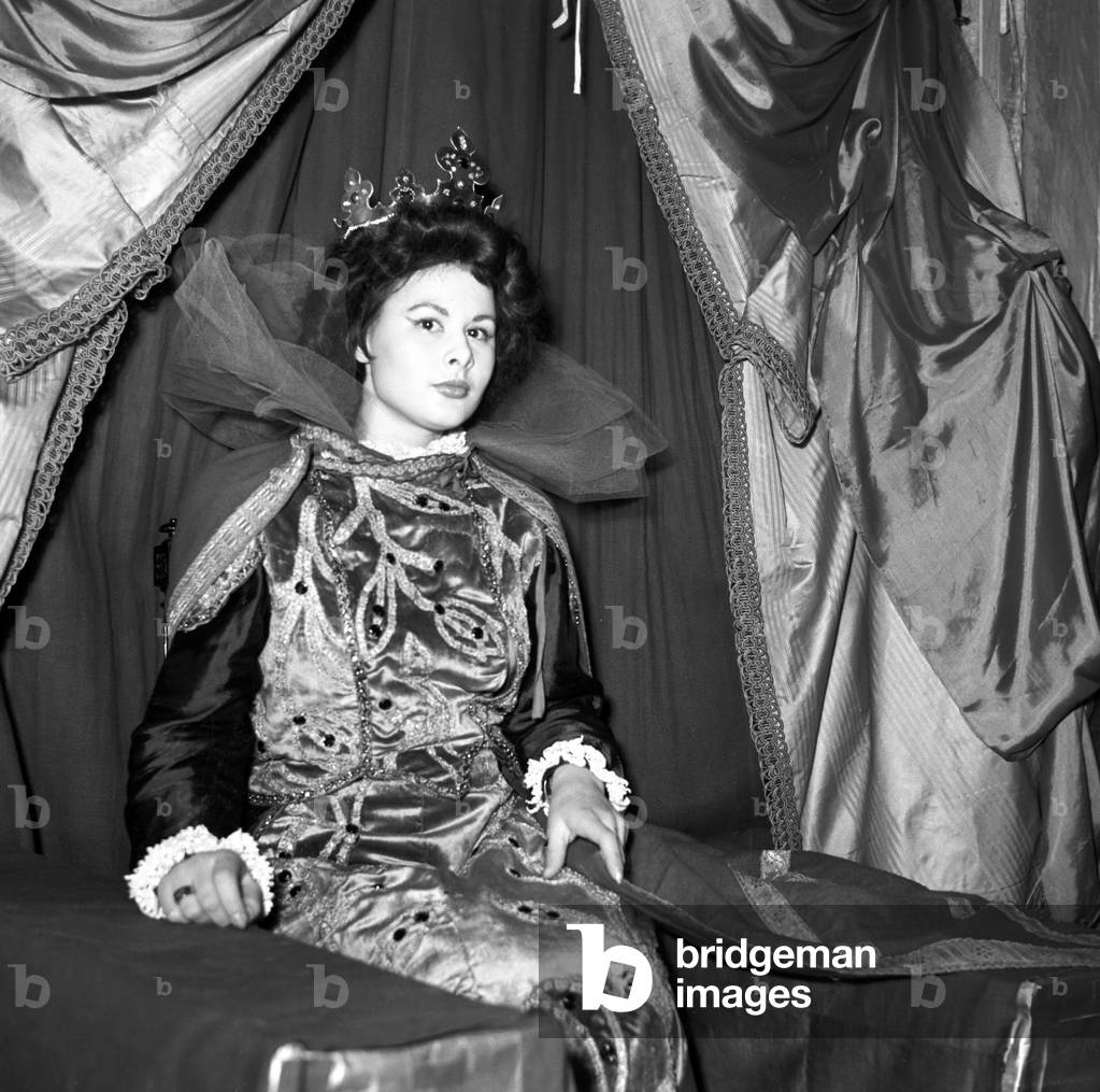 Marisa Allasio in a theatre show, Italy, 1950 (b/w photo)