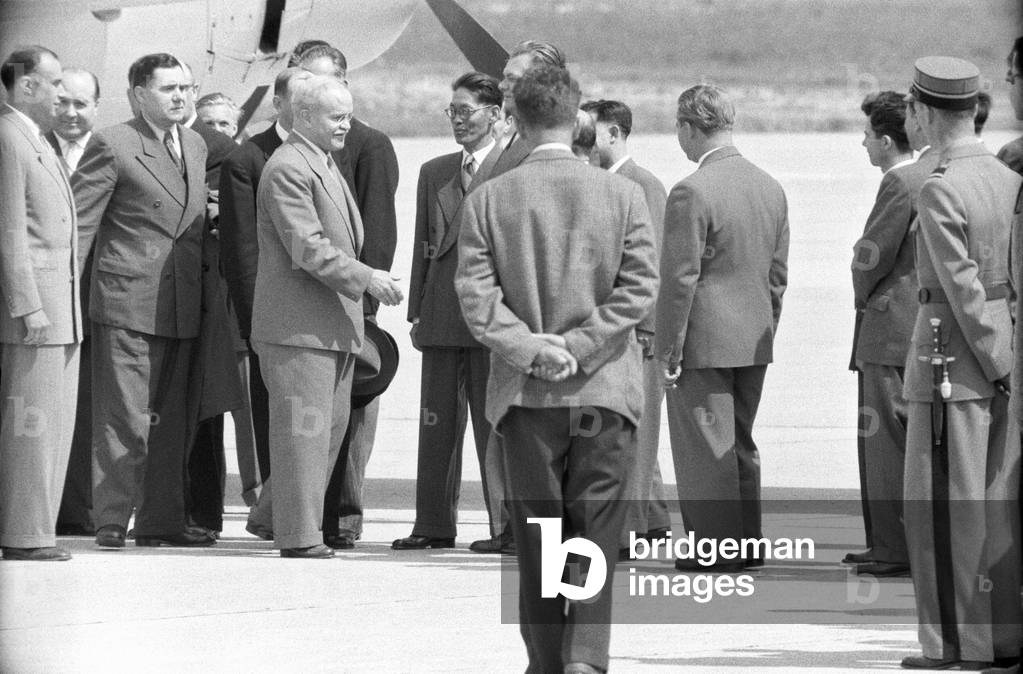 Vyacheslav Molotov greeting a man at the Geneva Airport, Geneva, Switzerland