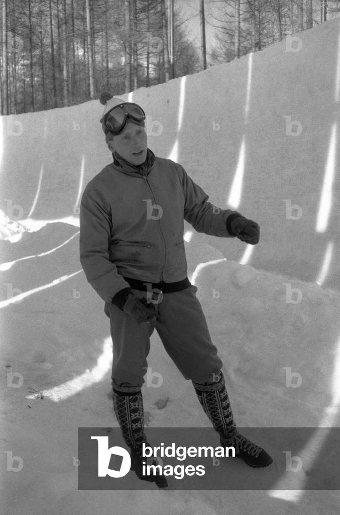 Bobsleigh track, Winter Olympics, Cortina d'Ampezzo, Italy, 1956 (b/w photo)