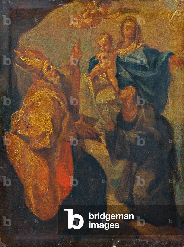 Virgin Mary with Child, a Holy Bishop and a Holy Nun, by Unknow Emilian Artist, 1750, 18th Century, oil on canvas