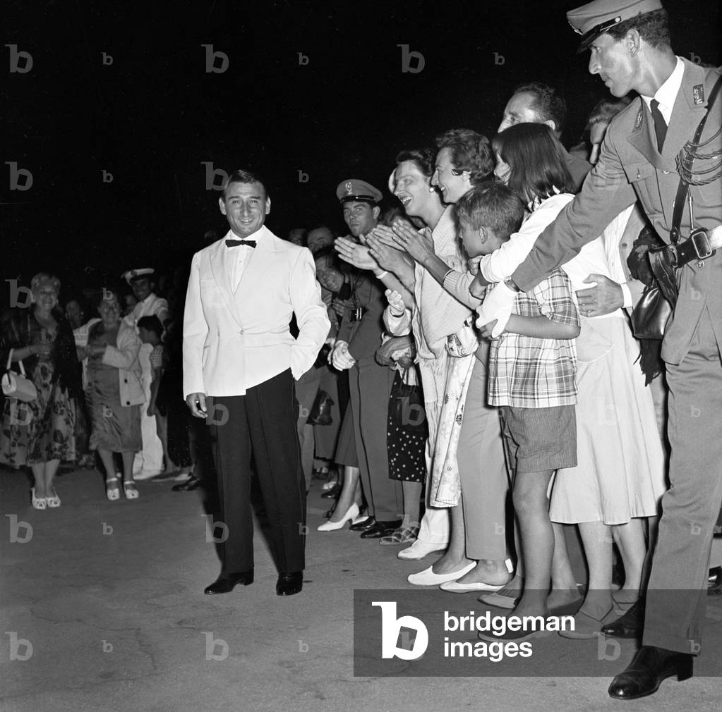 Renato Rascel in Venice, Italy, 1956 (b/w photo)