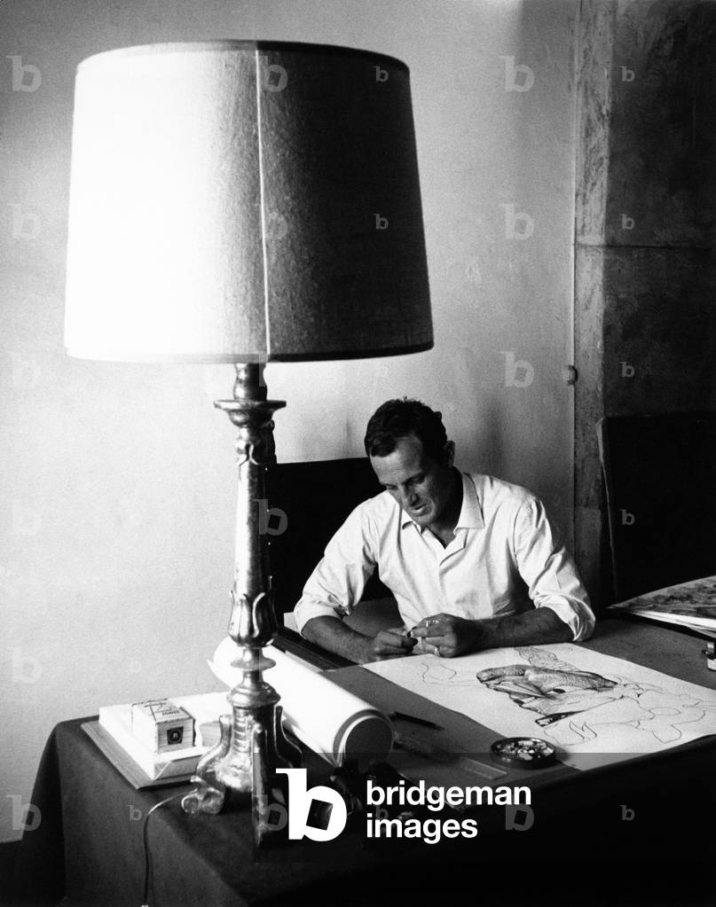 Philippe Leroy in the study of his Roman attic room