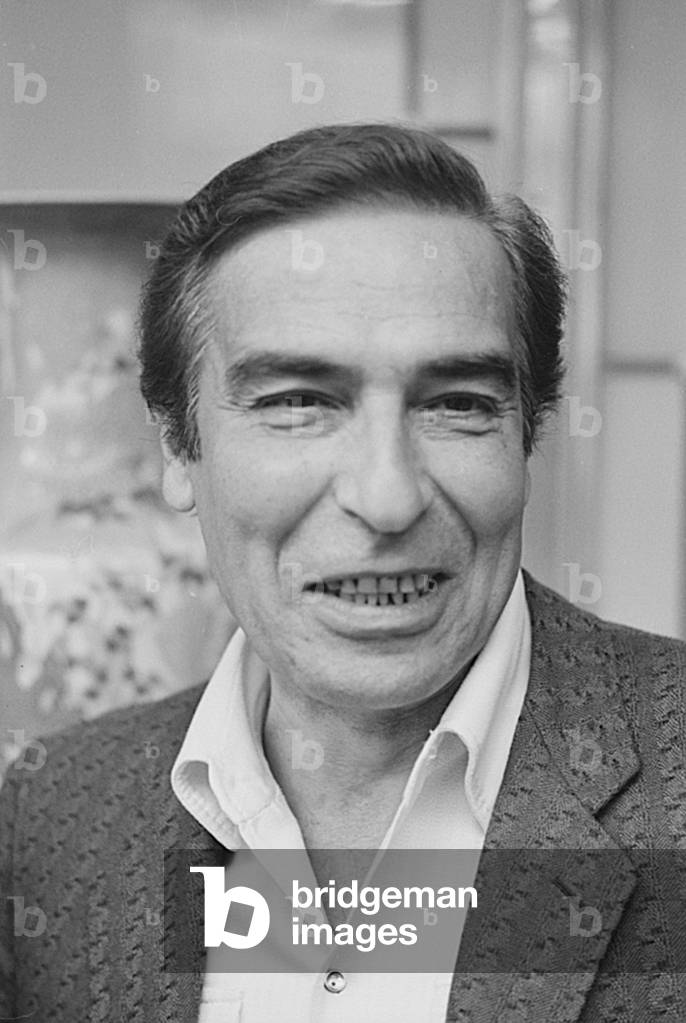 Ubaldo Lay being interviewed, 1971 (b/w photo)