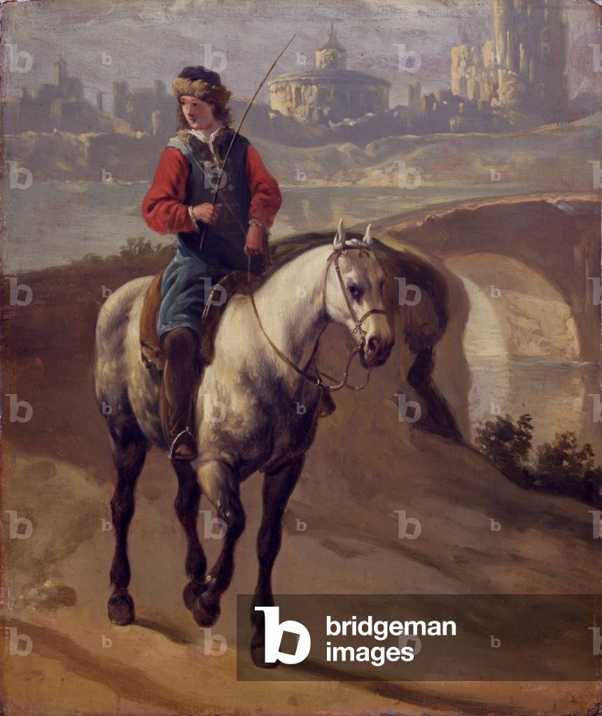 Rider in a landscape, after Aelbert Cuyp, second half of the 17th Century, oil on board, 19,5 x 23 cm