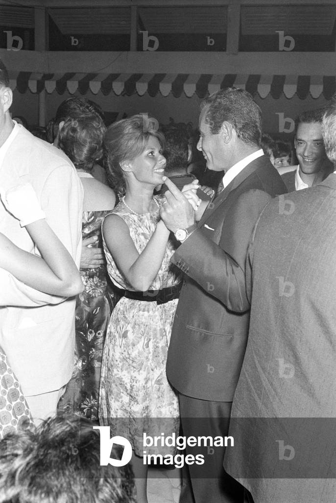 Marisa Allasio dancing with her father Federico, Italy, 1960 (b/w photo)
