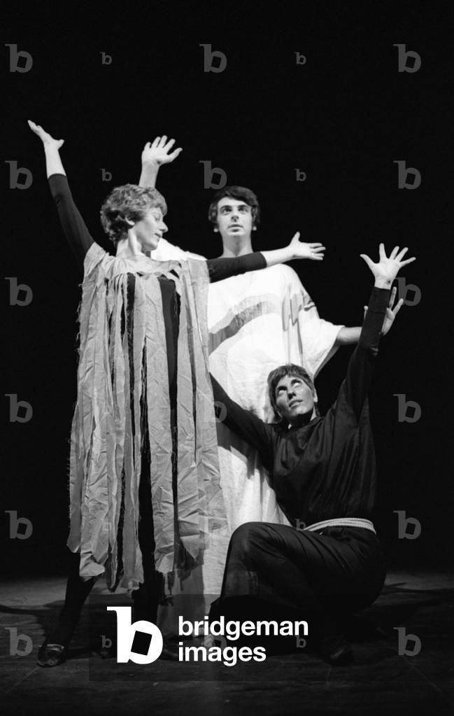 An avant-garde performance at Manzoni Theatre in Milan, Italy, 1696 (b/w photo)