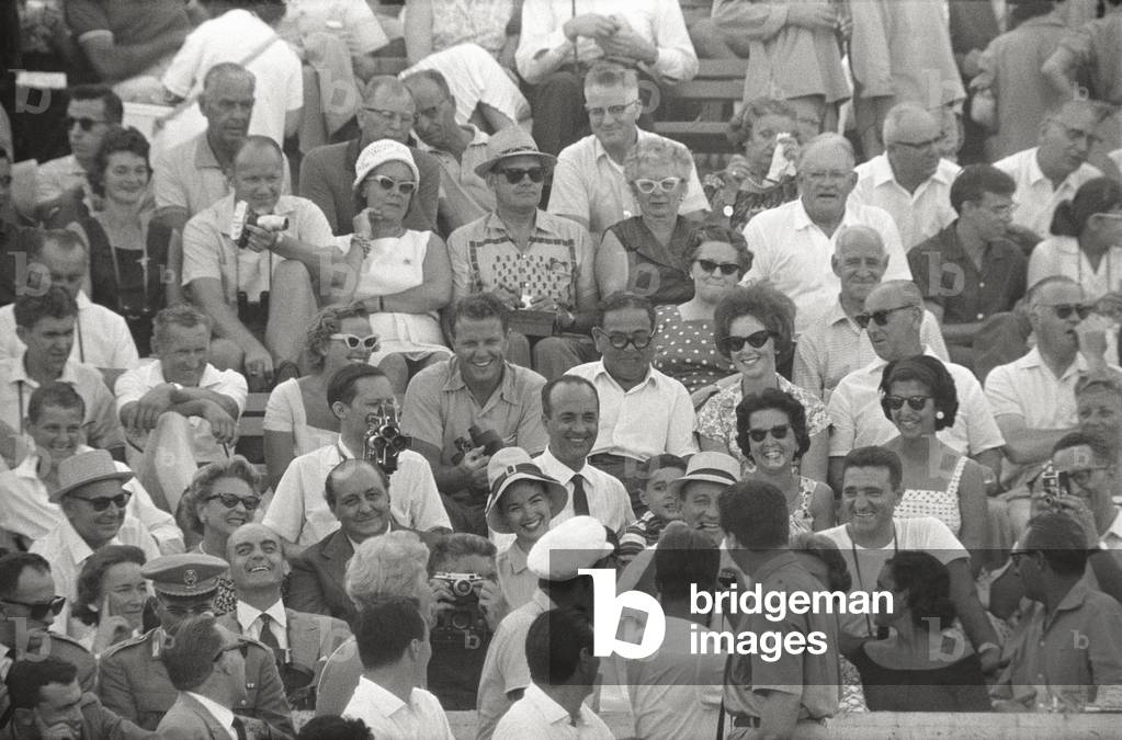 The public crowd the stands of the Olympic Stadium for Rome Games, 1960 (b/w photo)
