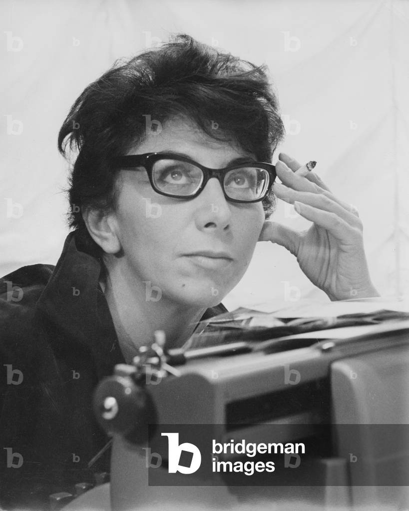 Lina Wertmueller at the typewriter, Italy, 1970 (b/w photo)