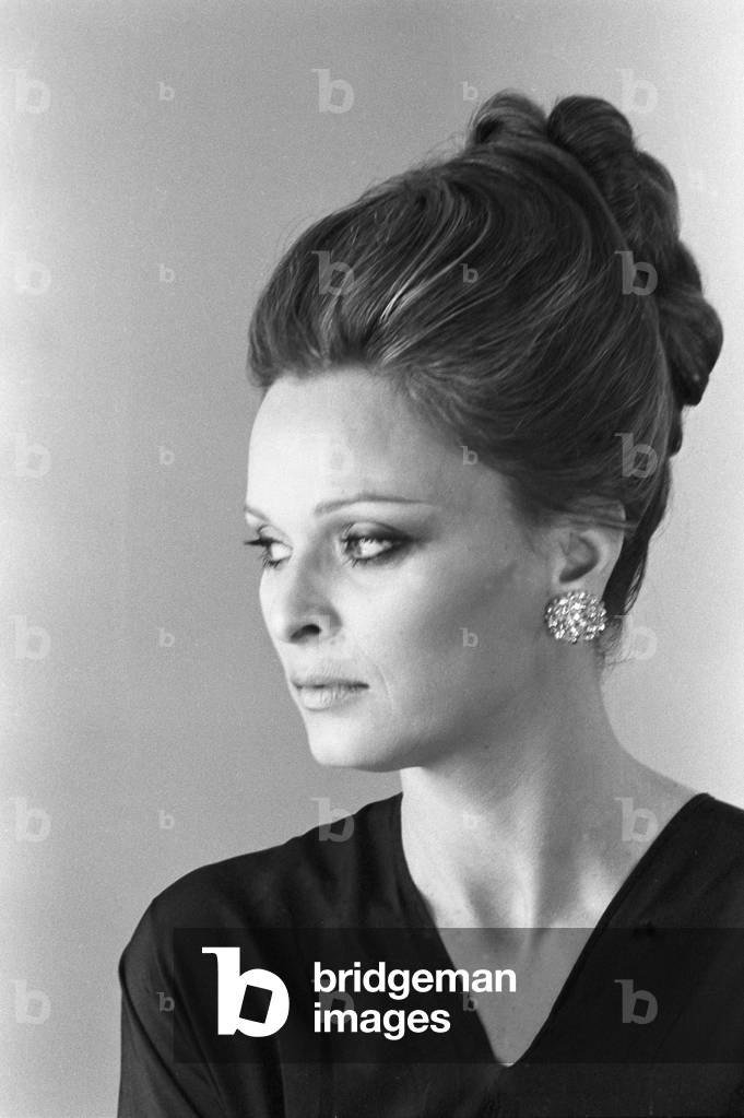 Lucia Bose posing for a film casting, Unspecified, 1970 (b/w photo)