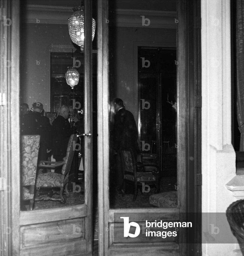 Nikolai Bulganin and Nikita Khrushchev at a party at Le Reposoir in Versoix, Versoix, Switzerland