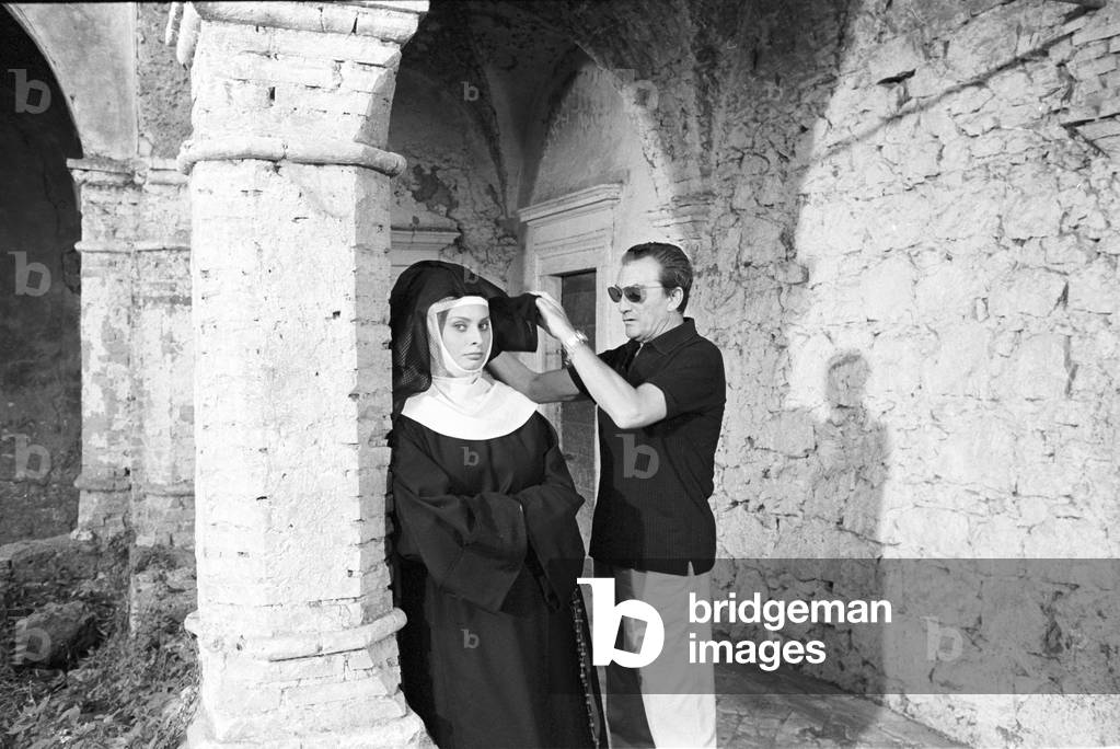 Sophia Loren and Luchino Visconti during a screen test, 1961 (b/w photo)
