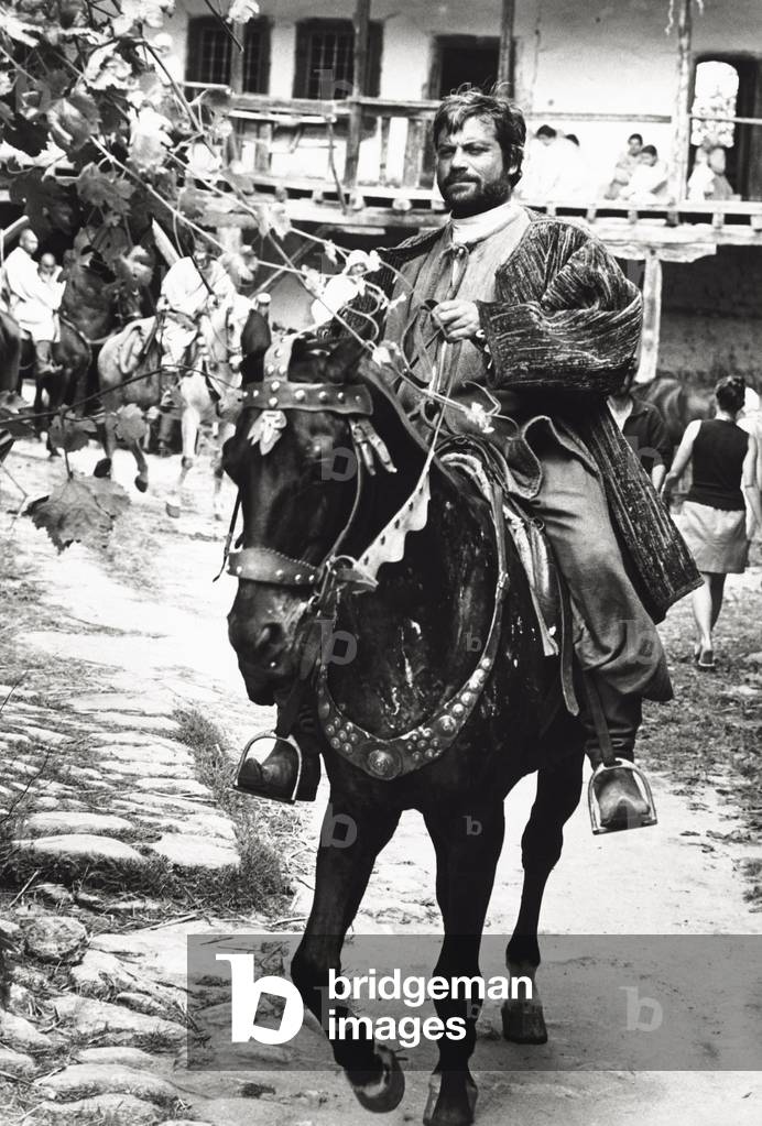Oliver Reed on horseback in the film 'Days of Fury', 1973