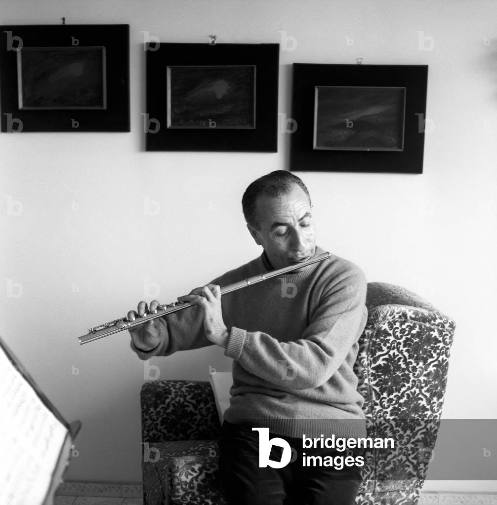 Severino Gazzelloni playing flute, Rome, Italy, 1960