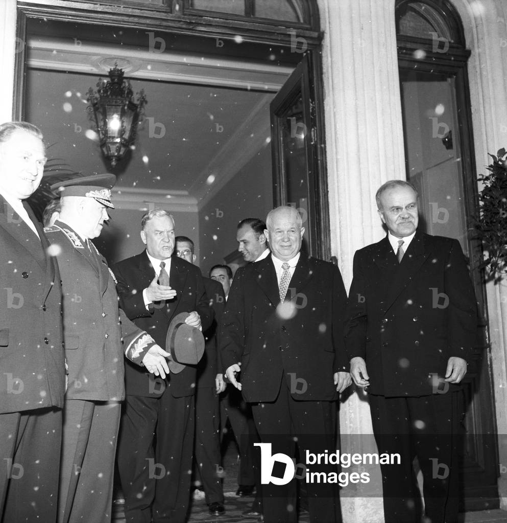 Nikolai Bulganin, Nikita Khrushchev and Vyacheslav Molotov at the Geneva Summit, Geneva, Switzerland