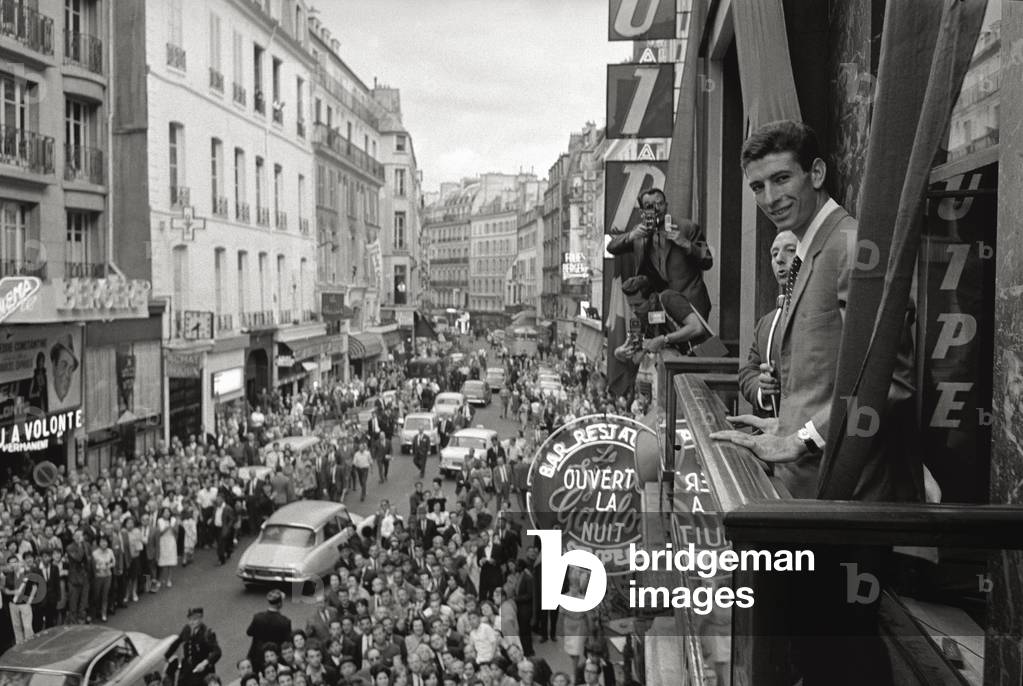 The cyclist Felice Gimondi, winner of the Tour de France, 1965 (b/w photo)