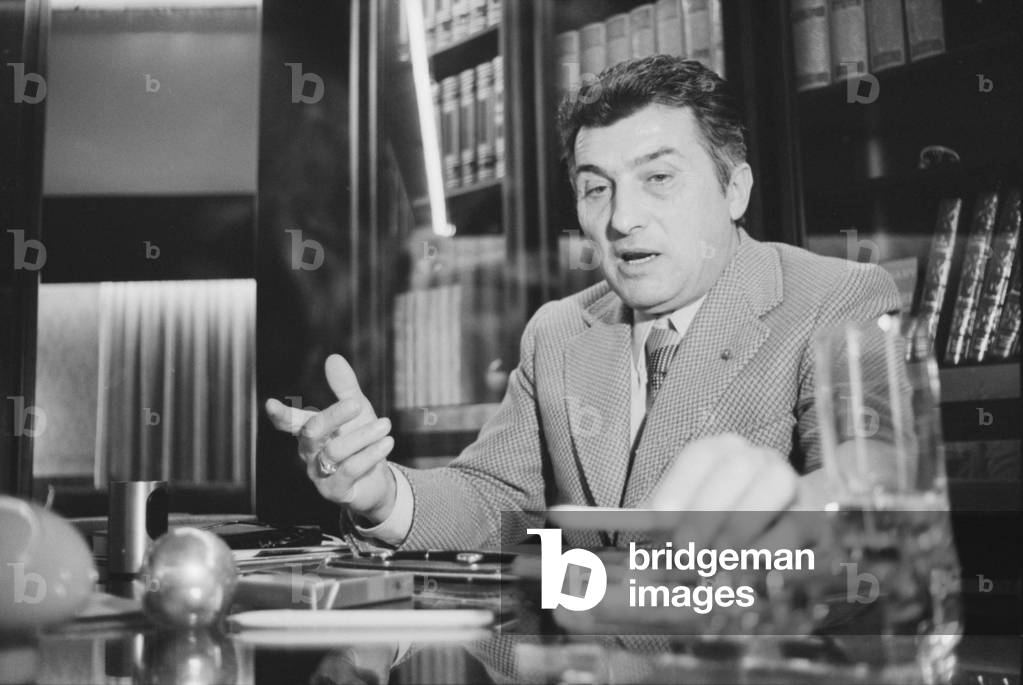 Ferruccio Lamborghini in his office, Italy, 1970 (b/w photo)