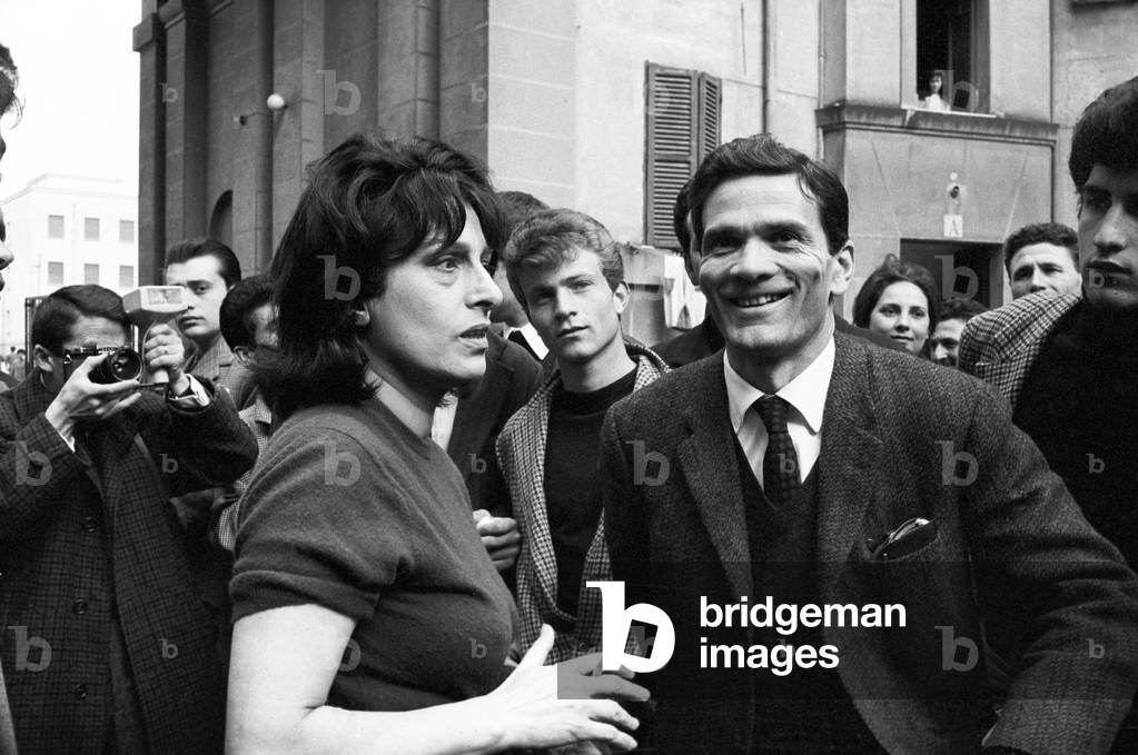 Anna Magnani and Pier Paolo Pasolini on the set of Mamma Roma, Italy, 1962 (b/w photo)