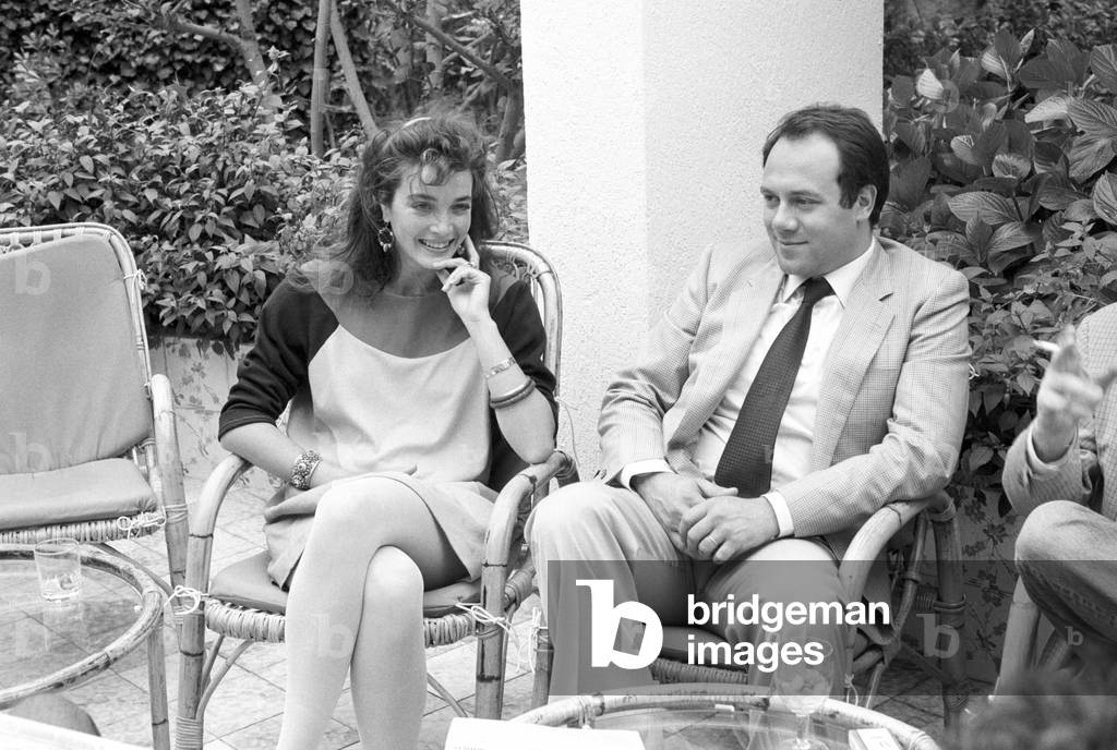 Carlo Verdone and Marina Suma at Premio Ischia ceremony, Italy, 1982 (b/w photo)
