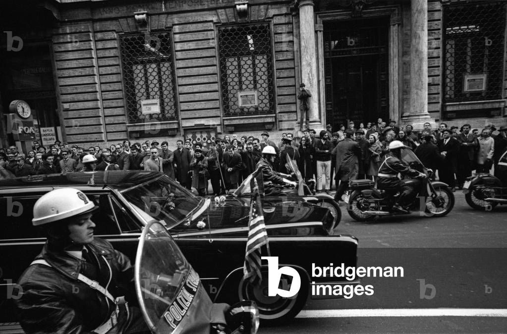 The arrival of Richard Nixon in Rome, Italy, 1960 (b/w photo)