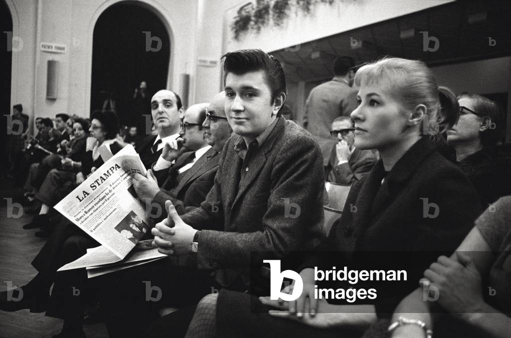 Bobby Solo in a press conference of the Sanremo Song Festival, 1966 (b/w photo)