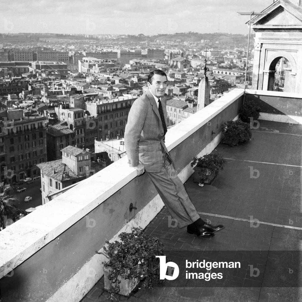 Gregory Peck posing, Italy, 1959 (b/w photo)