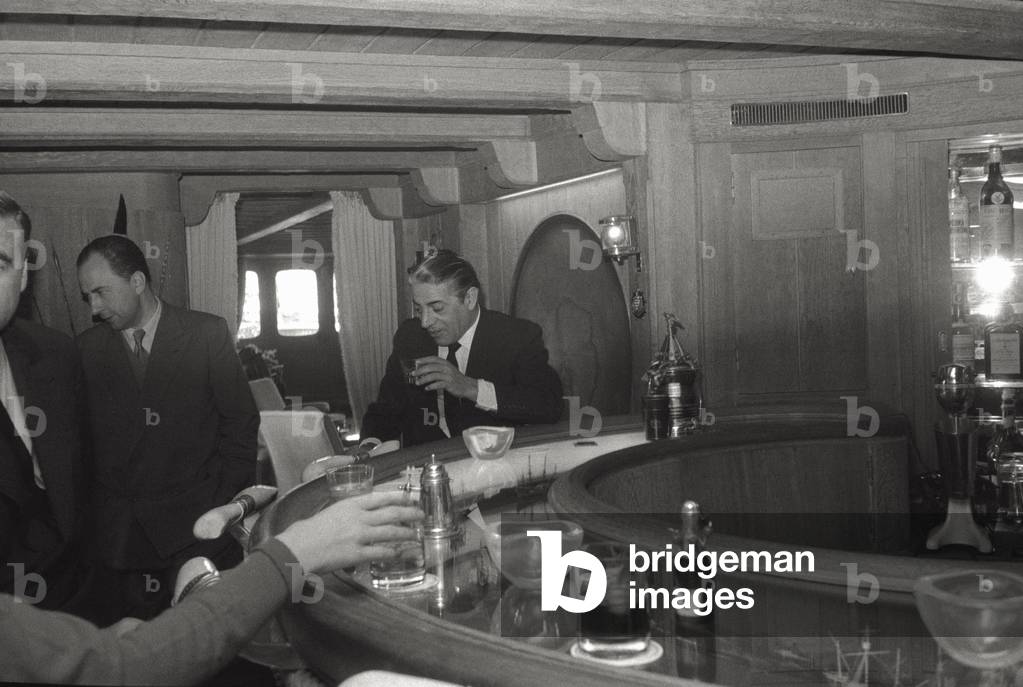 The Greek shipowner Aristotle Onassis on board of the
Christina, 1961 (b/w photo)