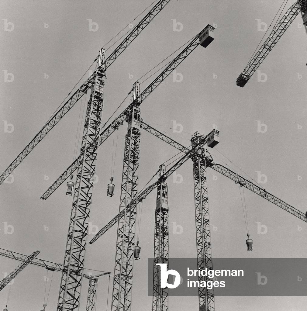 Cranes in the sky at the Milan Trade Fair