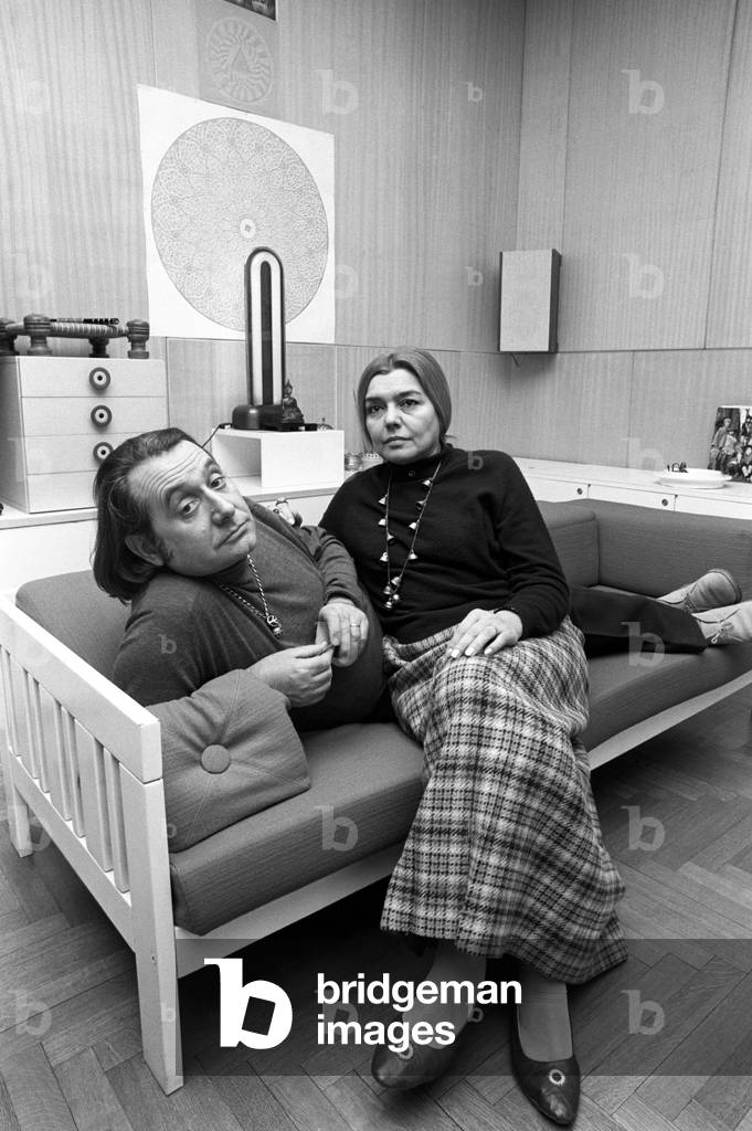 Ettore Sottsass and Fernanda Pivano at home, Milan, Italy