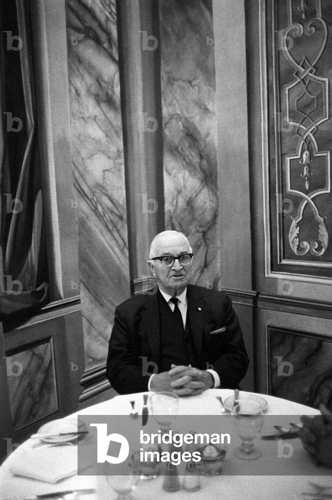 Harry Truman seated at a table, New York, United States