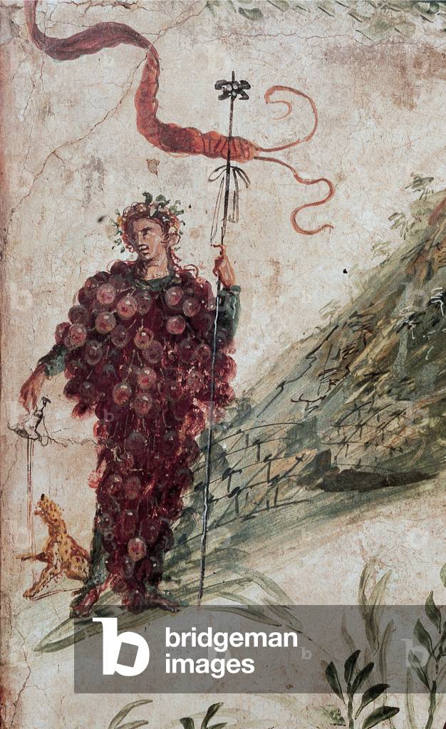 Unknown artist, Bacchus and the Vesuvius, 79, in the house of the Centenario, Italy, Campania,1st Century, mural (fresco)