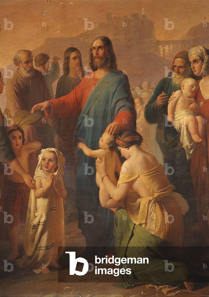 Jesus blessing children (Gesù che benedice i fanciulli), 19th Century, oil on canvas,