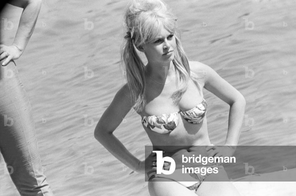 Brigitte Bardot in Piediluco, Italy, 1965 (b/w photo)