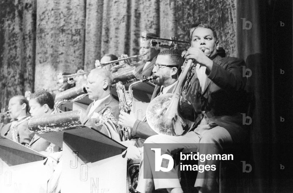 Some trumpeters of an orchestra perform during a concert, Milan, Italy