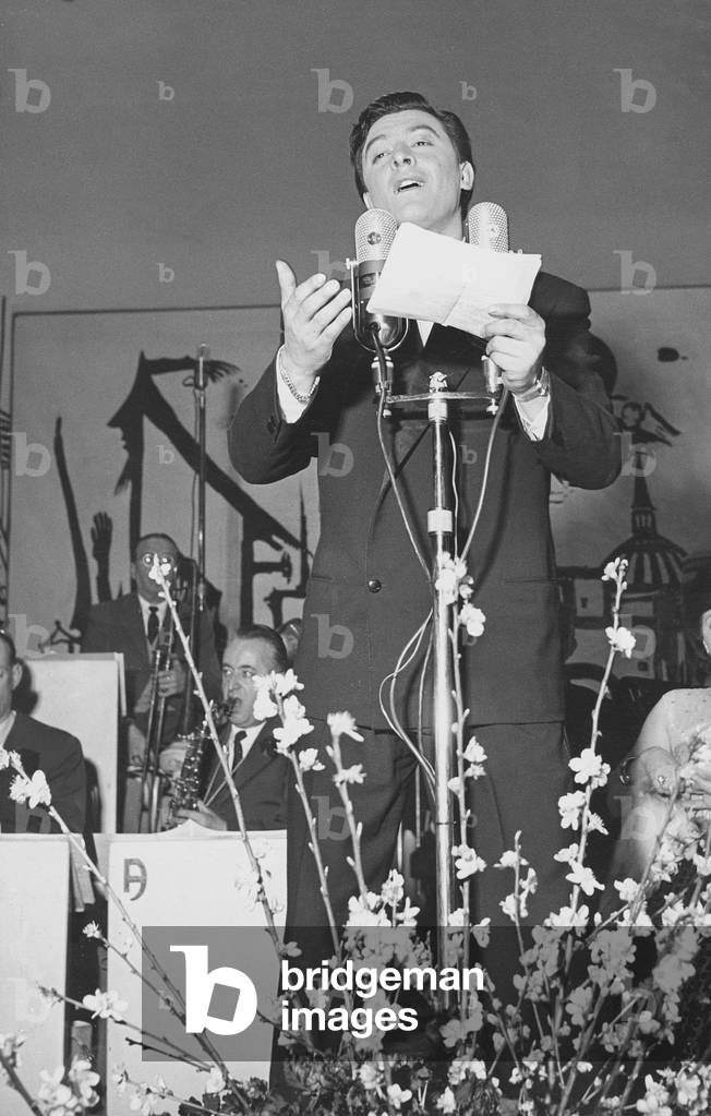 Achille Togliani at the 3rd Sanremo Music Festival, Italy, 1953 (b/w photo)
