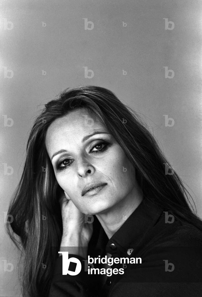 Lucia Bose posing for a film casting, Unspecified, 1970 (b/w photo)