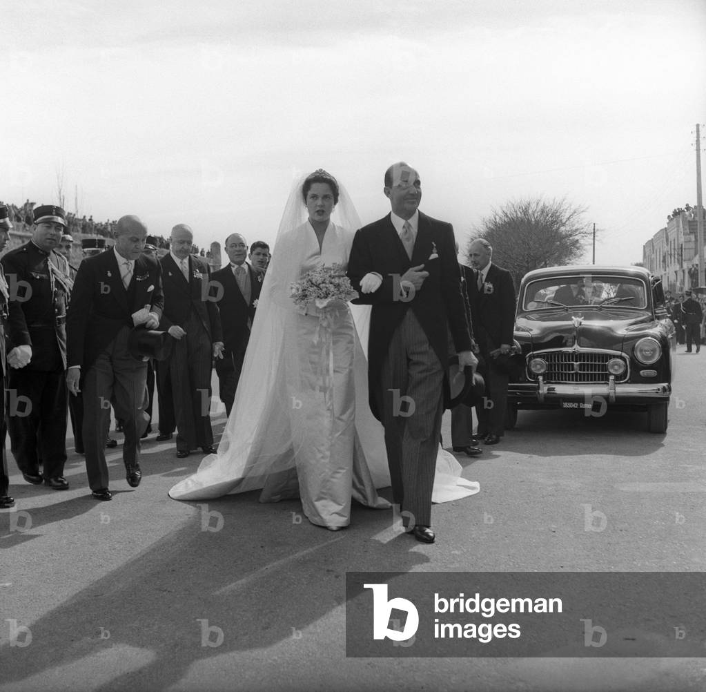 Umberto II of Italy accompanying his daughter Princess Maria Pia of Savoy to the altar, Cascais, Portugal