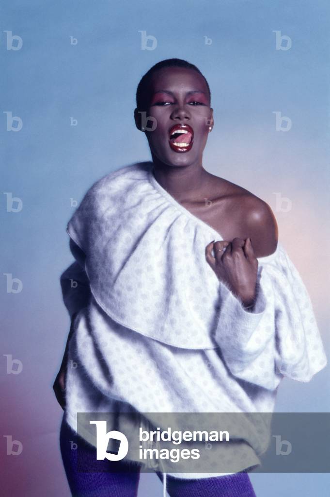 Grace Jones pulling out her tongue