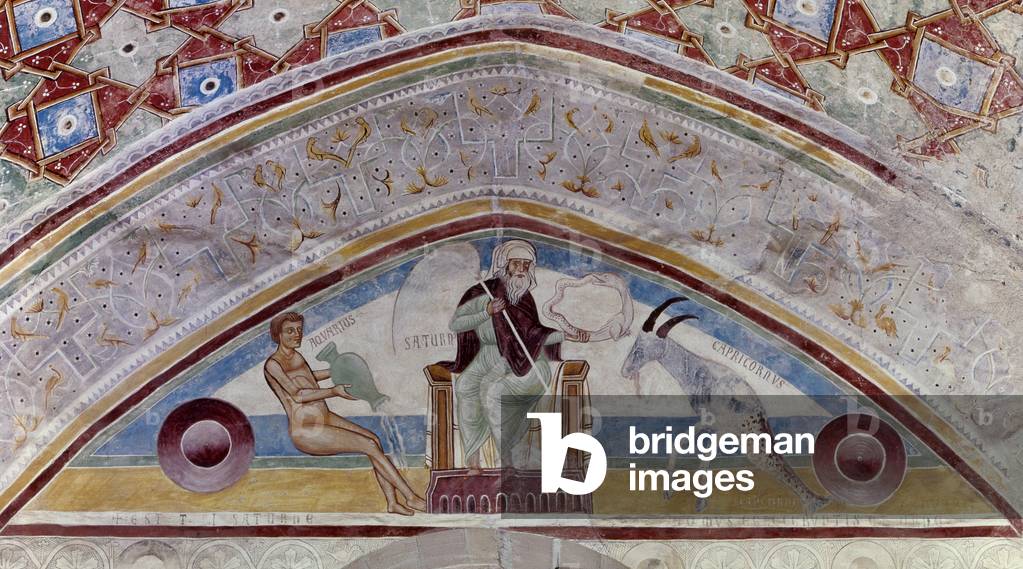 Lunette with Saturn, Aquarius and Capricorn (Lunetta con Saturno, Acquario e Capricorno), 14th Century, fresco