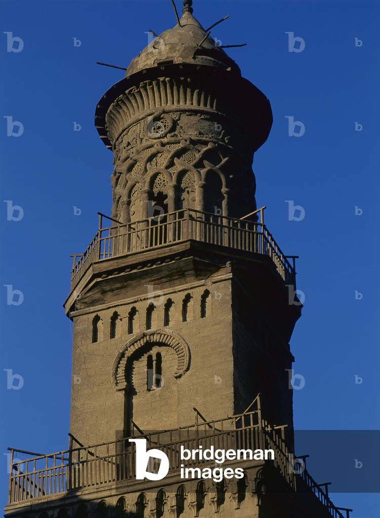 Minaret of the Qalawun Mosque, by Mamluk craftsmen, 1284-1285, 13th century, Cairo, Egypt (carved sandstone)