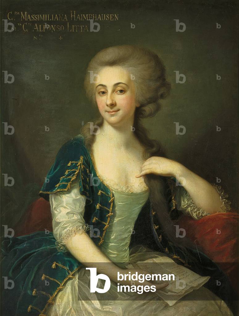 Portrait of Countess Litta Massimiliana born Haimhausen, by Unknown Austrian artist, 1784, 18th century, oil on canvas, 100 x 76 cm