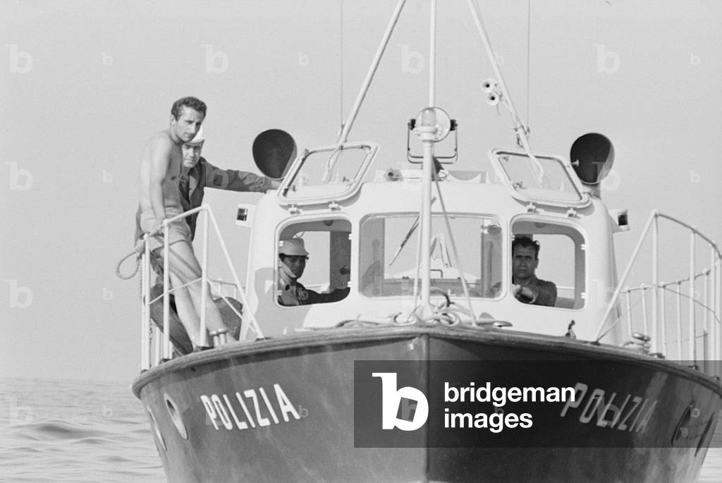 Giorgio Rosa, founder of the steel platform off the coast of Rimini, Italy, 1968 (b/w photo)