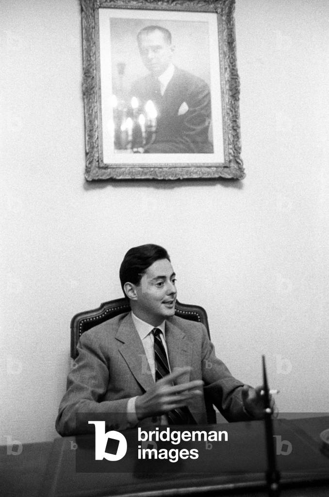 Umberto Agnelli sitting in the Juventus Football Club headquarters, Italy, 1960 (b/w photo)