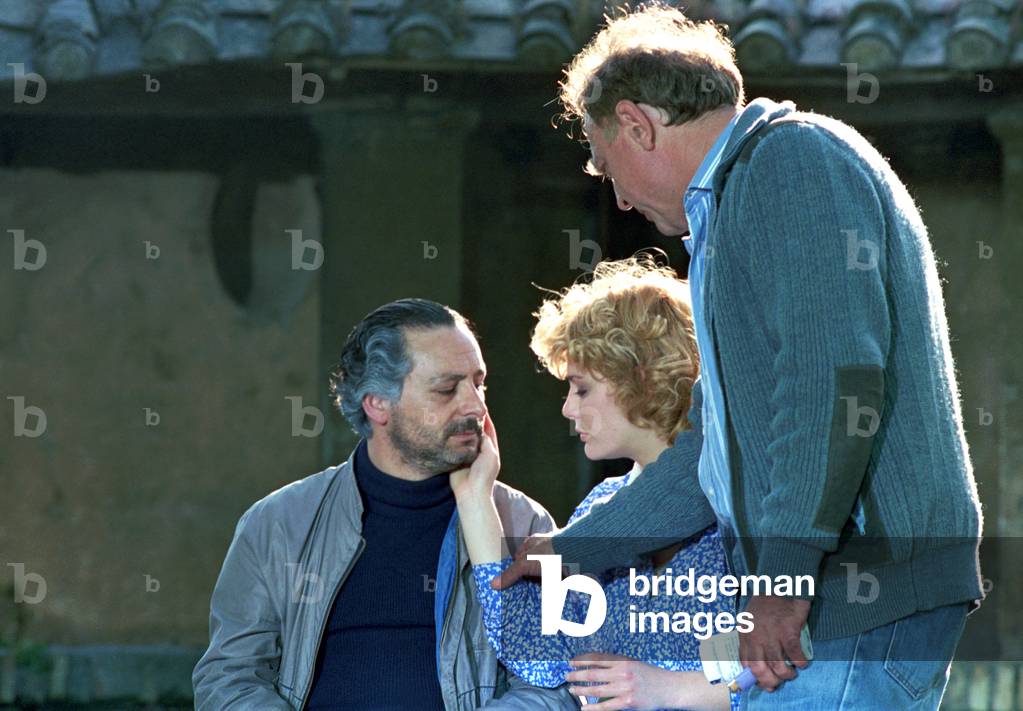 Alberto Bevilacqua, Leo Gullotta and Antonella Ponziani on the film set of Blue Tango, Italy, 1987 (photo)