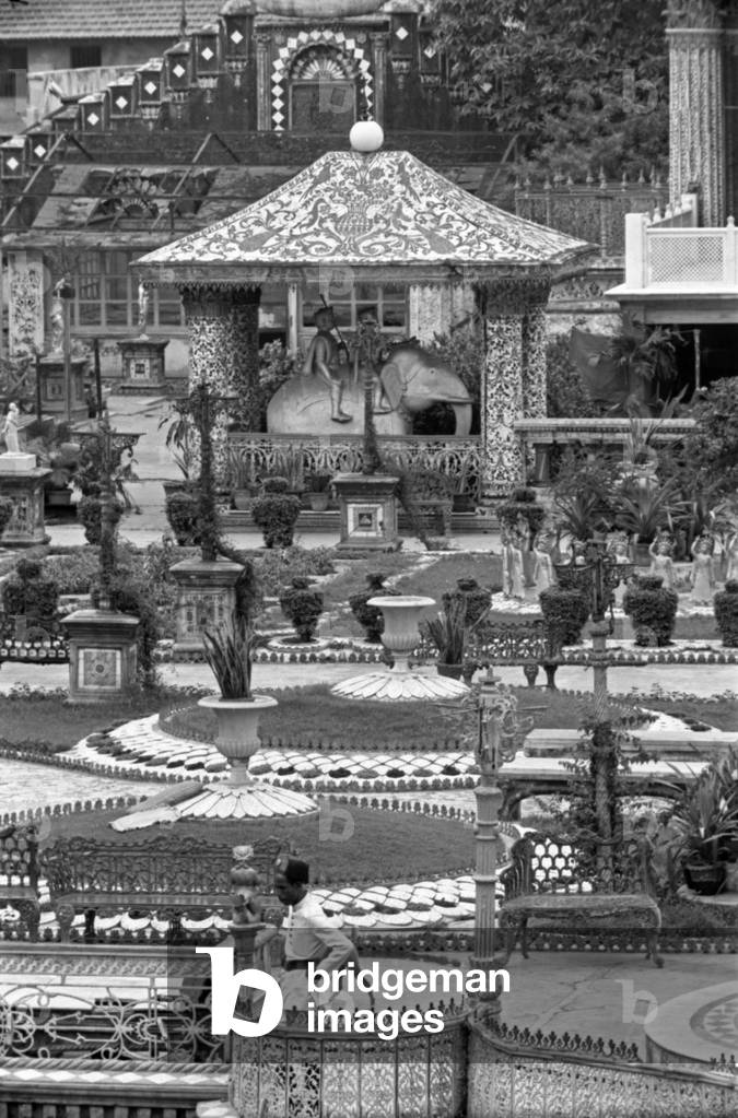 The statue of an elephant in the Calcutta Jain Temple, Kolkata, India, 1962 (b/w photo)