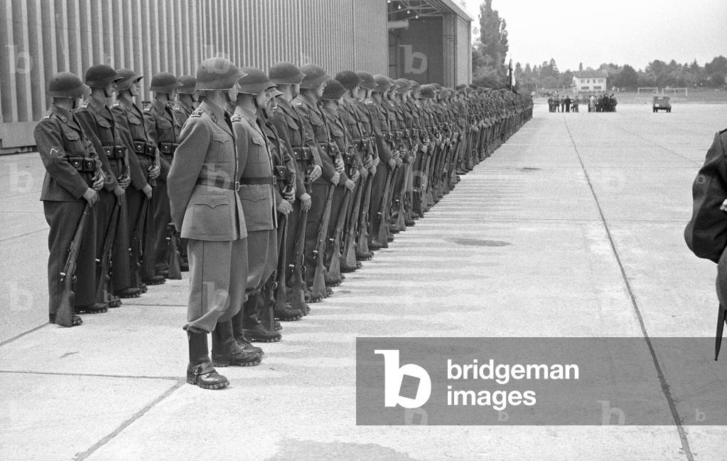 Military men in a queue at the Geneva Airport, Geneva, Switzerland