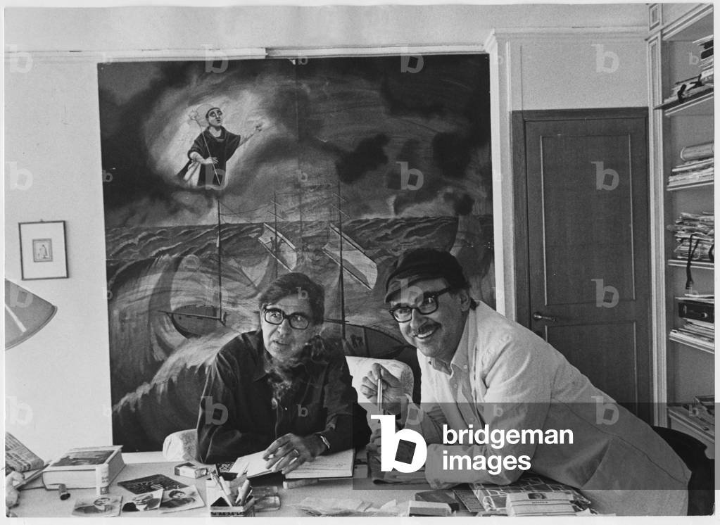 Paolo and Vittorio Taviani at their desk in their studio