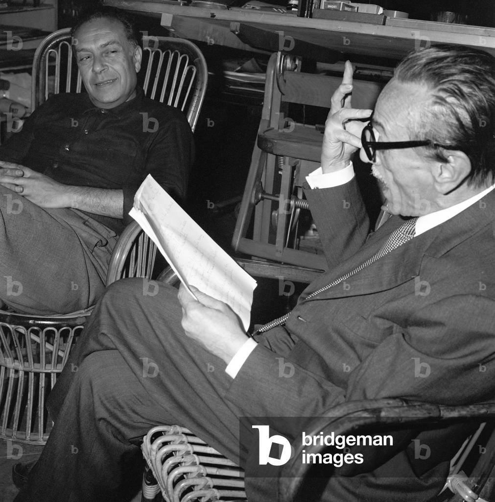 Eduardo De Filippo with Renato Guttuso, Italy, 1967 (b/w photo)