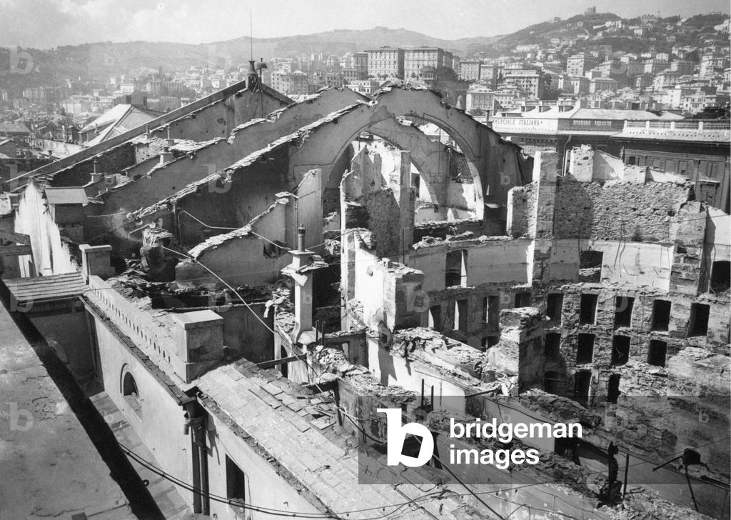The ruins of Teatro Carlo Felice, Genoa, Italy
