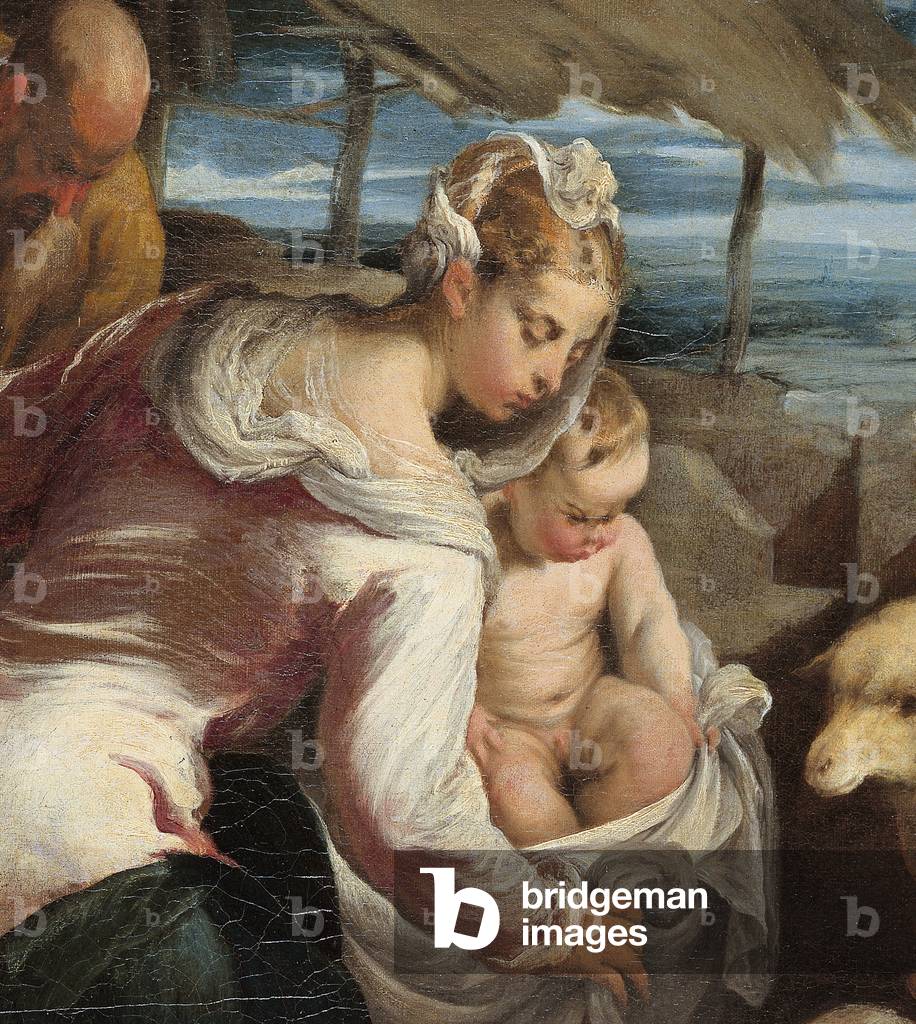 Adoration of the shepherds, detail of the Virgin and child, 1553-54 (oil on canvas)