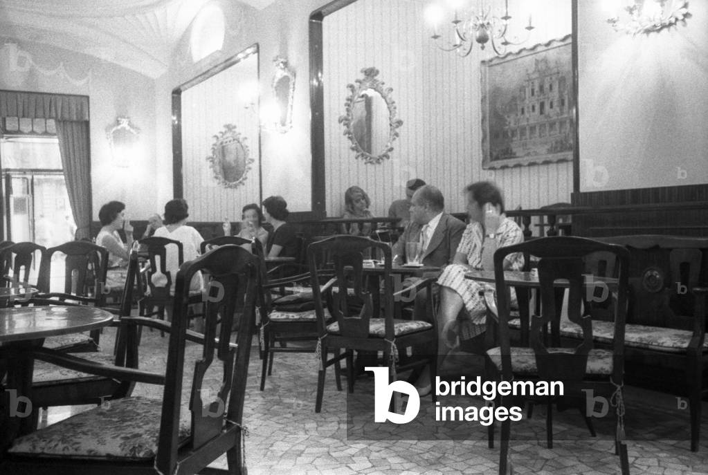 People at a tea house on piazza di Spagna, Rome, Italy